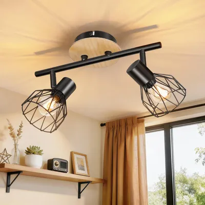 Produktbild von Dehobo Deckenstrahler 2 Flammig, E14 Led Deckenlampe Holz Schlafzimmerlampe