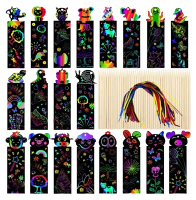 Produktbild von 40-teiliges Kratzbild-Set für Kinder, magisches Regenbogen-Lesezeichen, magisches Regenbogen-DIY-Lesezeichen, Lesezeichen aus Bastelpapier, 40 farbige Seile und 20 hölzerne Handschriftstifte, Jungen, Mädchen, Geburtstage, Spiele, Ostergeschenke