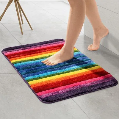 Obrázek produktu pro Uniqoos® Podložka do koupelny s motivem duhy, vyrobená z mikrovlákna – měkká, protiskluzová, lze prát v pračce, rozměry 50,8 x 81,3 cm