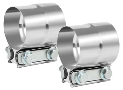 Image de 2 raccords de transition en acier inoxydable, diamètre 63 mm, pour système d'échappement, avec collier de fixation et connecteur de tuyau
