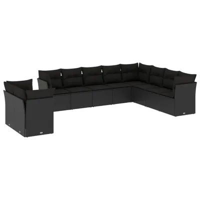 Produktbild von 10-tlg. Garten-Sofagarnitur mit Kissen Schwarz Poly Rattan