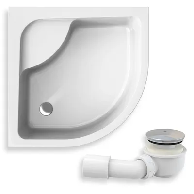 Zdjęcie produktu dla Brodzik Prysznicowy Półokrągły 90x90x39,5 Akrylowy, Gładki | w zestawie - Syfon, odpływ ⌀50 mm + nogi (stelaż) | BADLAND PAKO