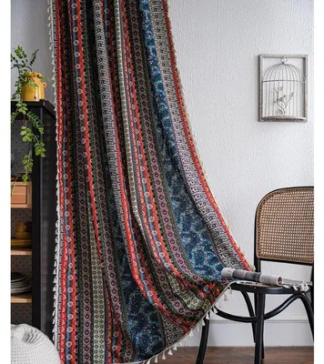 Boho-Vorhang, halbtransparent, 150x160 cm, 1 Stück, mit Quaste