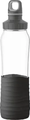 Produktbild von Emsa Trinkflasche 'Drink2Go', Glas, 0,7 Liter, Silikonmanschette, schwarz
