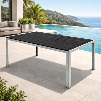 XL Polywood Gartentisch Aluminium Silber / Schwarz 180x90cm
