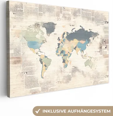 Obrázok produktu pre OneMillionCanvasses® - Výtlačky na plátne - 140x90 cm, mapa sveta - vintage - pastel, nástenná dekorácia