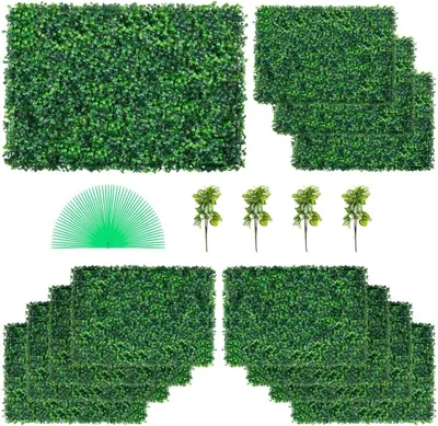 Obrázek produktu pro Umělá rostlinná stěna, sada 12 kusů - 60 x 40 cm - Živý plot - Umělá zeleň - PE panel ze zimostrázu - Rostlinná dekorace na zeď