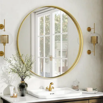 Produktbild von Koonmi runder Wandspiegel 76 cm, tiefer Metallrahmen, Gold