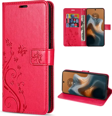 Produktbild von Hülle Motorola Moto G34 Handyhülle mit [Standfunktion][Kartenfächern] in Rot