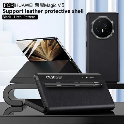 Immagine prodotto di Custodia per Honor Magic V5, custodia in pelle con scomparto per stilo, supporto Nero