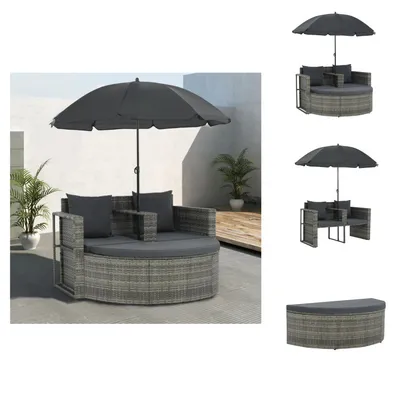 Image de vidaXL Lit de jardin avec parasol Gris Poly Rattan -  Lits de jardin