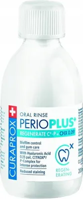 A bottle of CURAPROX PerioPlus+ Regenerate oral rinse.