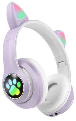 Produktbild von Avizar, Bluetooth Kinderkopfhörer mit leuchtenden RGB Katzenohren, Violett