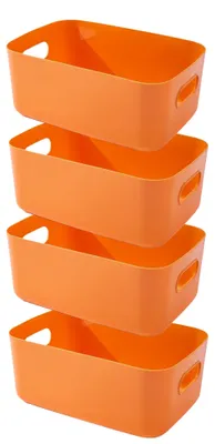 Produktbild von Aufbewahrungsbox - 4 Stück Kunststoffkorb mit Griffen - Organizer für Badezimmer und Küche - Orange, 20x15x7 cm