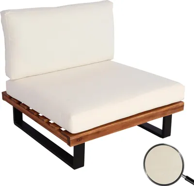 Produktbild von Lounge-Sessel HWC-H54, Garten-Sessel, Spun Poly Akazie Holz MVG- Aluminium braun, Polster cremeweiß