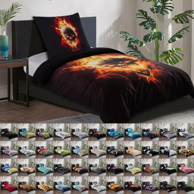 Produktbild von SANILO® Bettwäsche 135x200 cm, 100% feinste Baumwolle, 2-teilig, Bettbezug, Kissenbezug 80x80cm - Totenkopf in Flammen
