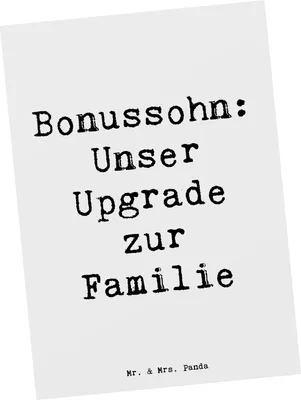 Produktbild von Mr. & Mrs. Panda Postkarte Spruch Bonussohn Wertschätzung - Weiß - Geschenk, Geschenke, Patchworkfamilie, Familienmitglied, Dankeschön, Stiefsohn, Grußkarte, Fotokarte