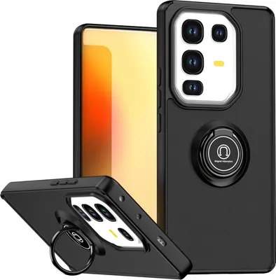 Produktbild von Hülle für Infinix Note 50 Pro 4G Matte Transluzent TPU Stoßfest Schutzhülle mit Ring Halter Ständer Schwarz