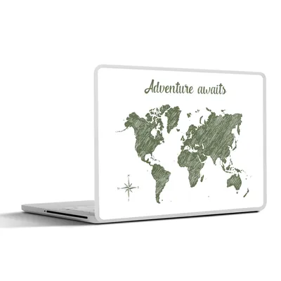 Produktbild von MuchoWow® Laptop Aufkleber Sticker Cover Weltkarte - Grün - Zitat 31x22.5 cm - Laptop-Deko