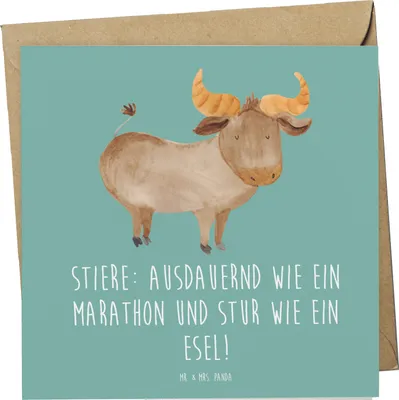 Produktbild von Mr. & Mrs. Panda Glückwunschkarte Starker Stier - Meeresbrise - Geschenk, Geschenke Astrologie, Qualitäten, faltkarte, Tierkreiszeichen, Sternzeichen, anlasskarte