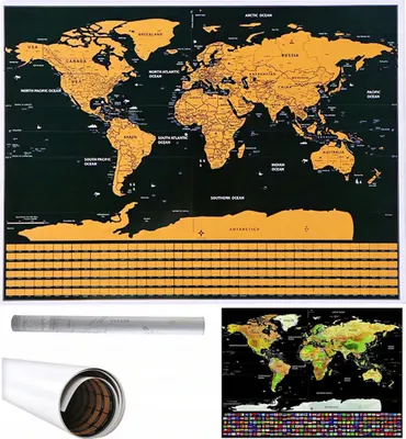 Obrázok produktu pre Malatec Veľká Stieracia mapa sveta s vlajkami Deluxe 82 x 59 cm čierna