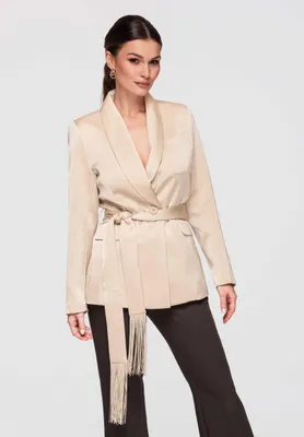 Produktbild von LARICA Damen Blazer Schalkragen Fransen Tailliert Elegant OW-BLZB-0115 light beige L