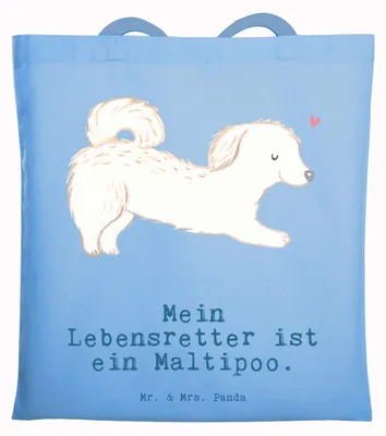 Produktbild von Mr. & Mrs. Panda Jutebeutel Maltipoo Lebensretter - Sky Blue - Geschenk, Schultasche, Tasche, Mischling, Kreuzung, Einkaufstasche, Shopping, Tote Bag