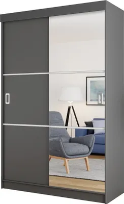 Produktbild von KIER FURNITURE Kleiderschrank mit Schiebetüren BILL 3, Schlafzimmer Schrank, Garderobeschrank, Flurschrank Anthrazit 138x205x59 cm