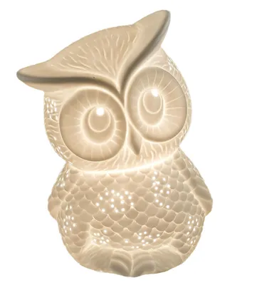 Produktbild von 658807 Porzellan Tischlampe Eule 20 cm Weiß Lampe Nachttischlampe Ambientlampe