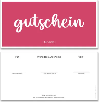 Produktbild von Frank Paperman | 120x Gutschein für Kunden | Magenta | Geschenkgutscheine zum selbst Ausfüllen als Gutschein Vorlage | Gutschein Vordruck DIN lang