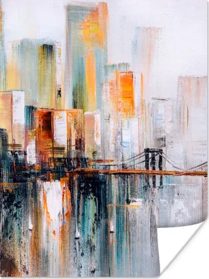 Produktbild von MuchoWow® Poster Ölgemälde - Skyline - Abstrakt 120x160 cm - Wandbilder