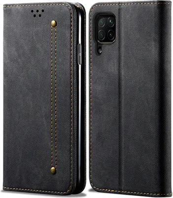 Produktbild von Huawei P40 Lite Hülle, LaimTop Denim Leder Brieftasche Magnetverschluss Flip Bookstyle Schutzhülle mit Standfunktion für Huawei P40 Lite Huawei P40 Lite Schwarz