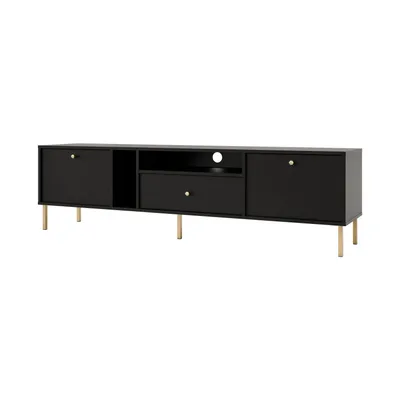 Produktbild von TV-Schrank TOKA I – Lowboard mit 2 Türen, Schublade, offenem Fach und Sternfüßen, modern, Schwarz