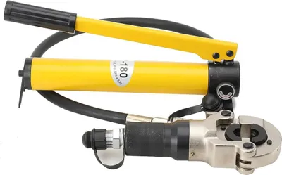 Zdjęcie produktu dla Hydrauliczne szczypce do zaciskania rur – zestaw 6 t – zakres zaciskania 16–32 mm – szczęki zaciskowe V/TH (9 szt.) – do rur miedzianych – żeliwo