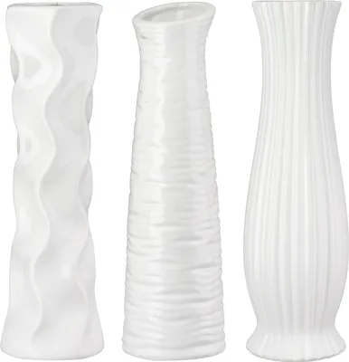 Produktbild von Gilde Vase, "Diverso", Keramik, weiß, VE 6, 3 Stück wie abgebildet,, H. 34 cm, D. 9 cm 58771