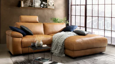 Produktbild von KAWOLA Sofa LOLA Ecksofa Leder cognac mit motorischer Relaxfunktion Recamiere rechts