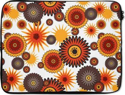 Produktbild von MuchoWow® Laptop Hülle 17 Zoll Laptoptasche Design - Retro - Orange - Blumen - Zipper - Schutzabdeckung