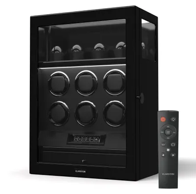 Image de Klarstein SecureTouch Remontoir de montre automatique – Boite à montre automatique pour 10 montres, moteur silencieux, réglages TPD, verrouillage par empreinte digitale, LED & tiroir à bijoux