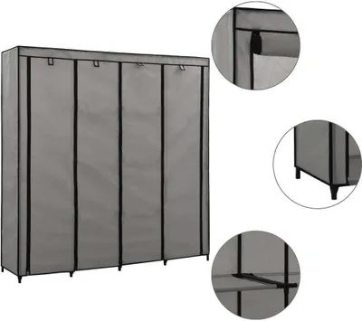 Obrázek produktu pro Šatní skříň se 4 přihrádkami šedá 175 x 45 x 170 cm