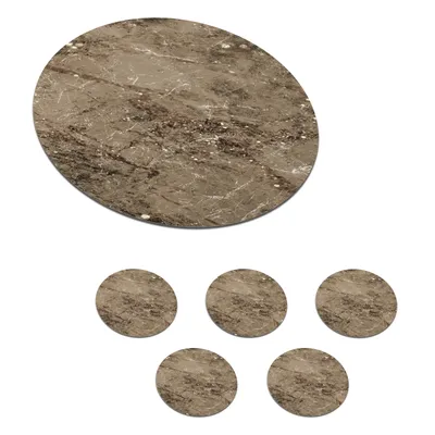 Produktbild von KitchenYeah® Glasuntersetzer Rund 6er Set Marmor - Braun - Glitter 10x10 cm Untersetzer für Gläser - Getränkeuntersetzer - Tischplattenschutz - Tischuntersetzer für Tassen Tisch Bar Glas