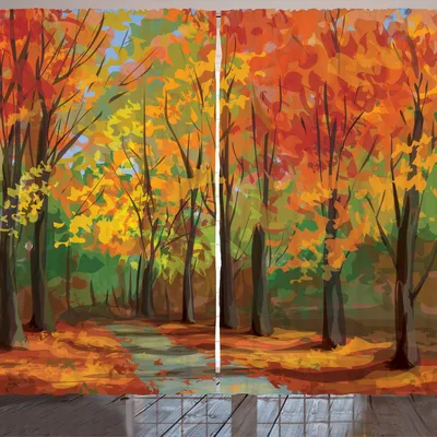 Obrázok produktu pre ARANDE Rustikálna záclona, North Woods Falling Leaves Jesenná Park Road Jesenné lístie Sezónne farby Romantické, 280 x 175 cm, viacfarebné