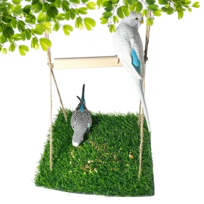 Obrázok produktu pre Podložka pod hojdačku s drevenou tyčou, 23x45 cm, umelá tráva, hojdacia sieť pre papagáje