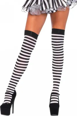 Produktbild von Overknees Schwarz Weiß Damen – Gestreifte Thigh High Strümpfe – One Size – Für Kostüm & Party Fans – Halloween Karneval Fasching