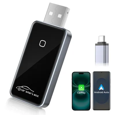 Produktbild von 2-in-1 Wireless CarPlay und Android Auto Adapte Adapter Plug und Play, zu USB Typ A, Kompatibel,mit iOS 10+ und Fahrzeugen mit kabelgebundenem CarPlay