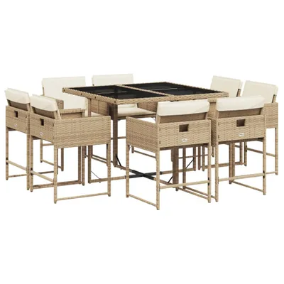 Produktbild von vidaXL 9-tlg. Garten-Essgruppe mit Kissen Beige Poly Rattan