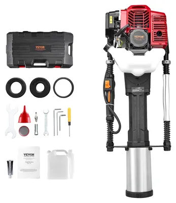 Image de VEVOR Enfonce-pieux T 52cc à essence, enfonce-pieux de clôture avec moteur 2 temps, enfonce-pieux portable 1400 W avec 3 têtes d'enfoncement de poteaux (49/69/100 mm), pour les fermes, les clôtures de ranch,
