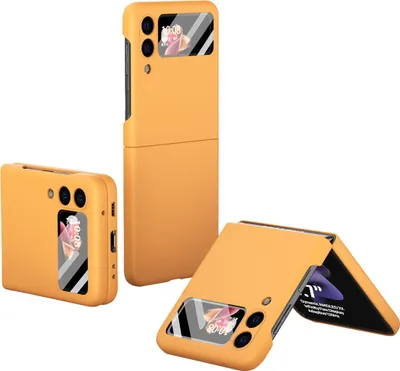 Produktbild von Galaxy Z Flip3 5G Hülle, Harte PC Slim mit Gehärtetem Glas Handyhülle Schutzhülle für Samsung Galaxy Z Flip 3 5G Orange