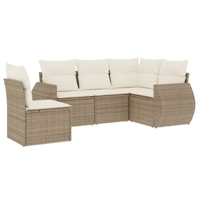Produktbild von 5-tlg. Garten-Sofagarnitur mit Kissen Beige Poly Rattan