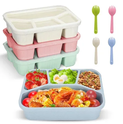 Image de Omgoods - Ensemble de boîtes à lunch Bento (4 pièces) - Réutilisables et compatibles avec le micro-ondes