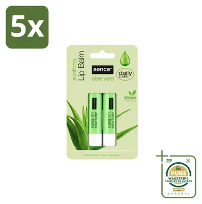 Obrázok produktu pre 5 kusov balzamu na pery SenceBeauty s aloe vera – hydratačný – balenie